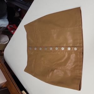 Free People Vegan Leather Caramel Snap Front 2 Usable Pockets Mini Skirt Size 4